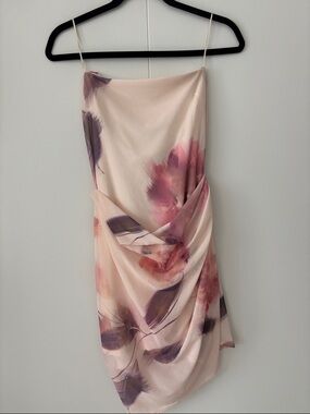 Floral Pink Slip Dress with Draped Detail